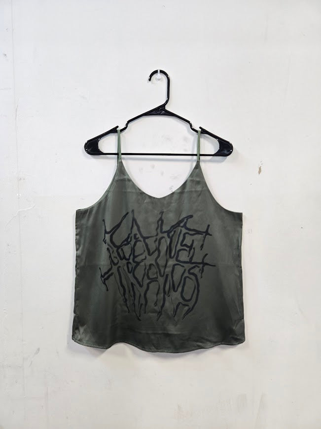 Fake Trans Olive Silk Tank