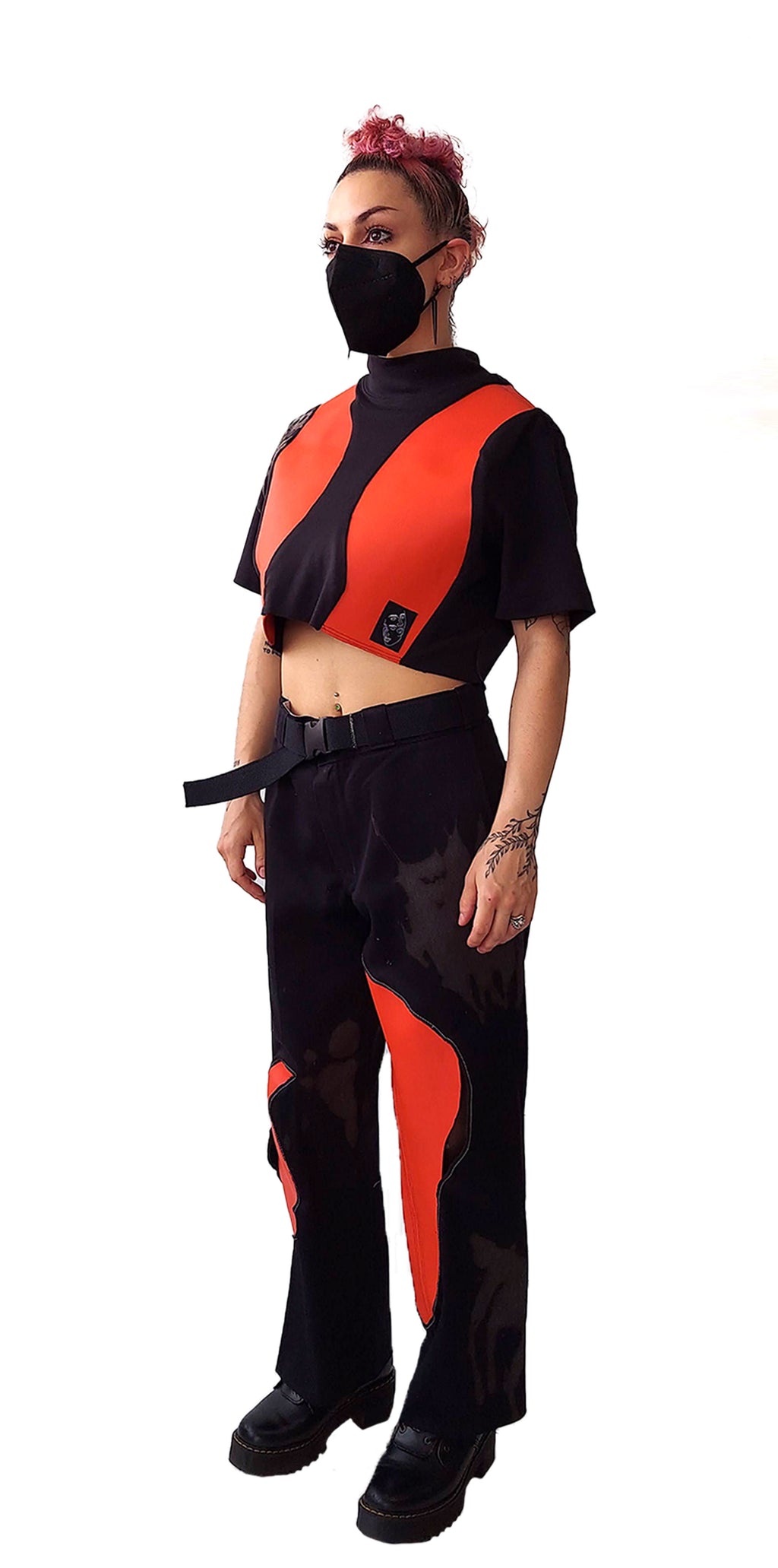 Black x Orange Hole Pants