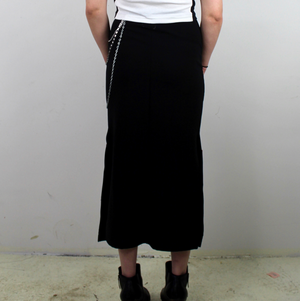 Long Black Skirt w/ Leather Panel