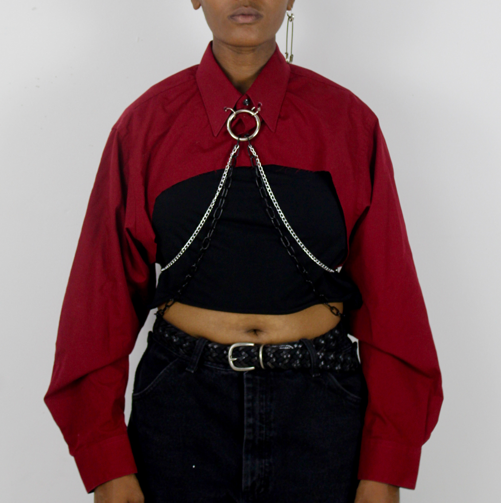 Red Button up Crop w/ Chain