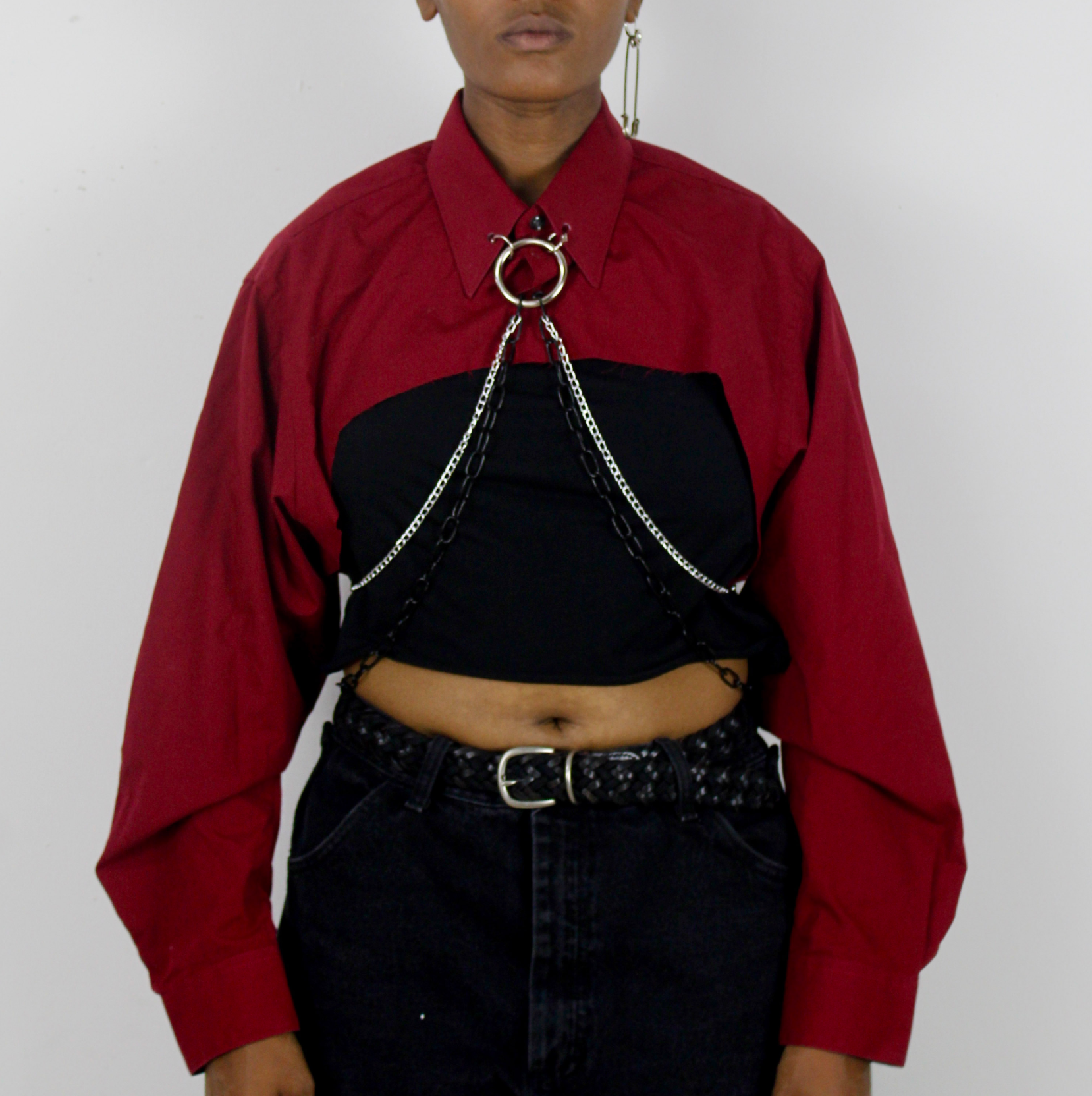 Red Button up Crop w/ Chain