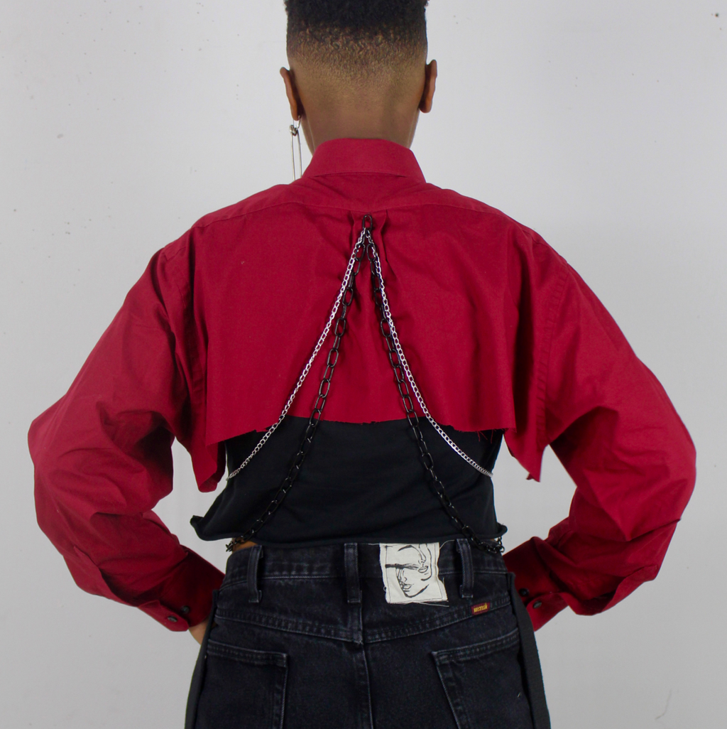 Red Button up Crop w/ Chain