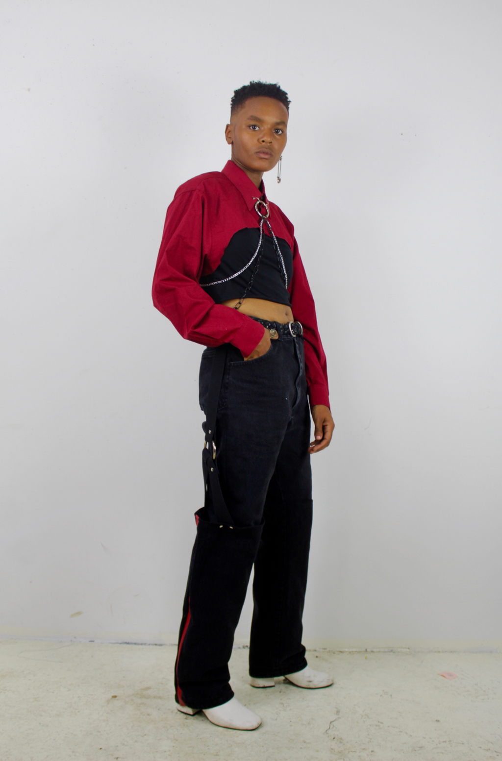 Red Button up Crop w/ Chain